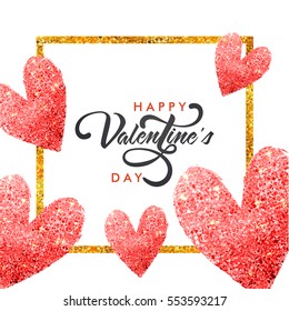 Creative glittering hearts decorated greeting card design for Happy Valentine's Day celebration.