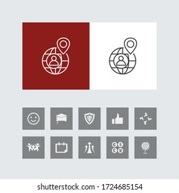 Creative Global Location Line Icon with Bonus Icons. 