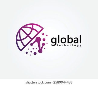 creative global technology logo, half of a striped globe and neurons below it, logo design template