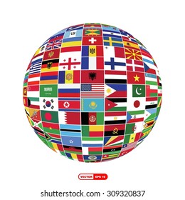 Creative Globe with world flags isolated Isolated on white background