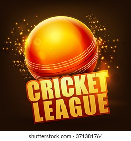 Creative glossy Ball with stylish text Cricket League on shiny brown background.