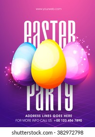 Creative glossy colorful Eggs decorated Pamphlet, Banner or Flyer design for Easter Party celebration.