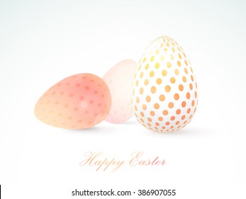 Creative glossy Eggs on grey background for Happy Easter celebration.