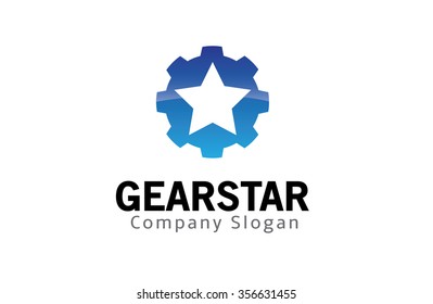 Creative Glossy Gear Star Logo Symbol Design Illustration