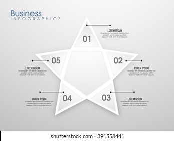 Creative glossy infographic element in star shape with numbers on grey background for Business concept.