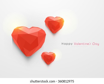 Creative glossy origami hearts on grey background for Happy Valentine's Day celebration.