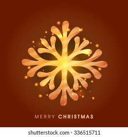 Creative glossy snowflake on brown background for Merry Christmas celebration.