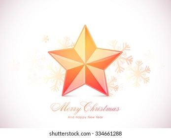 Creative glossy Star on Snowflakes decorated background for Merry Christmas and Happy New Year celebrations.