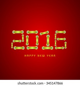 Creative glossy stylish text 2016 on shiny red background for Happy New Year celebration.