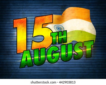 Creative glossy text 15th August with Waving Indian Flag on blue background, Vintage Poster, Banner or Flyer design for Indian Independence Day celebration.