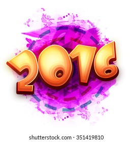 Creative glossy text 2016 on abstract background for Happy New Year celebration.