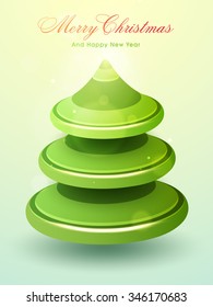 Creative glossy Xmas Tree design on shiny background for Merry Christmas and Happy New Year celebration.