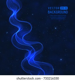Creative Glowing Blue Wave Line Art. Vector Cosmic Design Concept with Place for your Text, Information, Publication.
