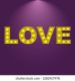 creative glowing love word on purple background