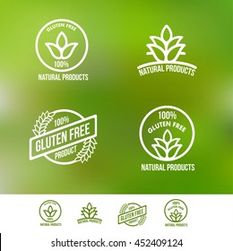 Creative Gluten Free Logo Badges and Emblems in Monogram Line Style on green background. 