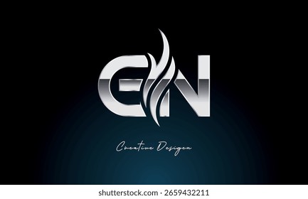 Letra GN criativa Chama Logotipo Monograma Metálico Negrito com Símbolo de Fogo para Premium Chrome Branding e Identidade Visual
