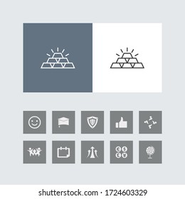 Creative Gold Bars Line Icon with Bonus Icons. 