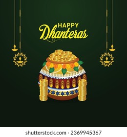 Creative gold coin pot for happy dhanteras indian festival