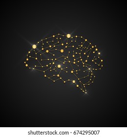 Concepto de oro creativo del cerebro humano, ilustración vectorial - vector de existencias