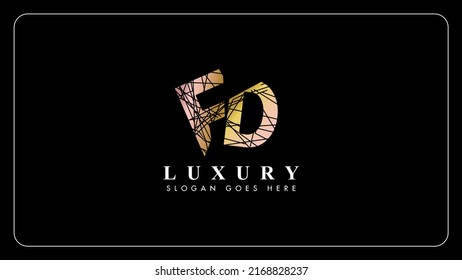 Creative Gold Copper Letter FD Logo Design.Golden Alphabetic Letter F And D.Isolated Calligraphic Monogram Icon.