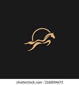 Creative Gold Horse Shield Logo Design Symbol Vector Illustration
