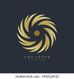 Creative gold of hurricane cyclone wind logo template, spiral storm, Abstract concept graphic element