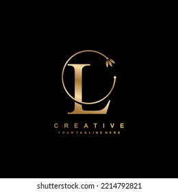 Creative gold letter L design with line ornaments and luxurious style flowers. premium logo initial letter L is beautiful. suitable for business logo, company, beauty, fashion, boutique, hotel, etc