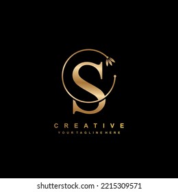 Creative gold letter S design with line ornaments and luxurious style flowers. premium logo initial letter S is beautiful. suitable for business logo, company, beauty, fashion, boutique, hotel, etc