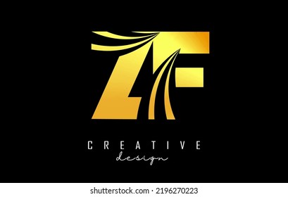 Letras de oro creativas logotipo ZF z F con líneas líderes y diseño de concepto de carreteras. Cartas con diseño geométrico. Ilustración vectorial con letra y cortes creativos.