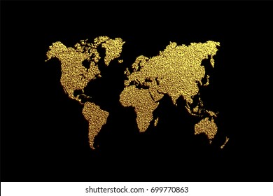 Creative gold map of the world. Vector illustration. Golden template design for media design and business infographic, website, design, cover, annual reports. Earth Graph World map.