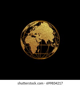 Creative gold map of the world. Vector illustration. Golden template design for media design and business infographic, website, design, cover, annual reports. Earth Graph World map.