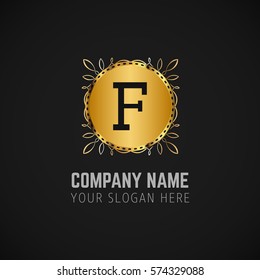 Creative Gold Plate F Alphabet Business company logo template