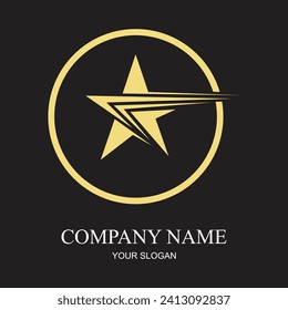 imagen vectorial del logotipo de estrella de oro creativo en estilo simple y elegante con círculo en fondo negro