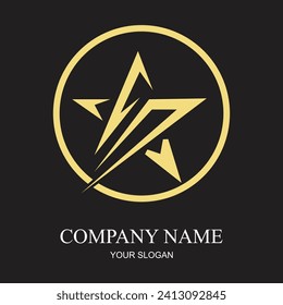 imagen vectorial del logotipo de estrella de oro creativo en estilo simple y elegante con círculo en fondo negro