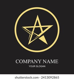 imagen vectorial del logotipo de estrella de oro creativo en estilo simple y elegante con círculo en fondo negro