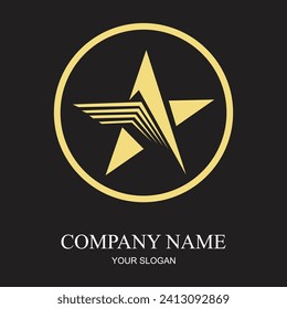 creative gold star logo illustration vector image in Simple and Elegant Style with circle on Black Background