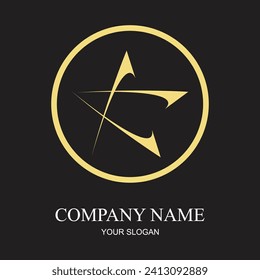 creative gold star logo illustration vector image in Simple and Elegant Style with circle on Black Background