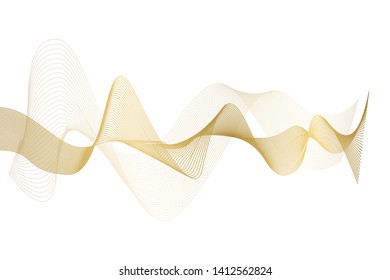 Creative Gold Wave Lines Design elements. Wave of many glittering lines isolated on white background. Suitable for website.