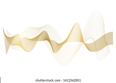 Creative Gold Wave Lines Design elements. Wave of many glittering lines isolated on white background. Suitable for website.