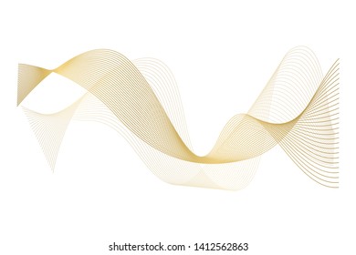 Creative Gold Wave Lines Design elements. Wave of many glittering lines isolated on white background. Suitable for website.
