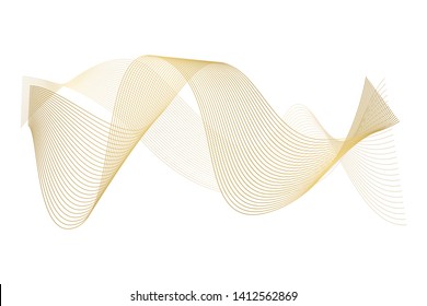 Creative Gold Wave Lines Design elements. Wave of many glittering lines isolated on white background. Suitable for website.
