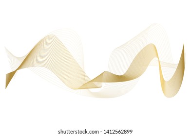 Creative Gold Wave Lines Design elements. Wave of many glittering lines isolated on white background. Suitable for website.