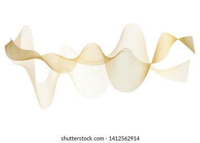 Creative Gold Wave Lines Design elements. Wave of many glittering lines isolated on white background. Suitable for website.