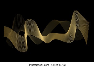 Creative Gold Wave Lines Design elements. Wave of many glittering lines isolated on black background. Suitable for website.