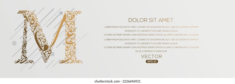 Letra creativa dorada (M) con forma de letras árabes, sin significado específico en inglés.