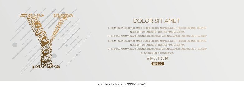 Carta creativa de oro (Y) con forma de letras árabes, sin significado específico en inglés.