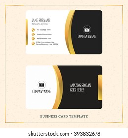Creative Golden Business Visiting Card Vector Design Template. Vector Illustration. Stationery Design. Gold And Black Colors