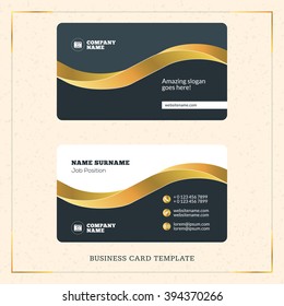 Creative Golden Business Visiting Card Vector Design Template. Vector Illustration. Stationery Design. Gold and Black Colors