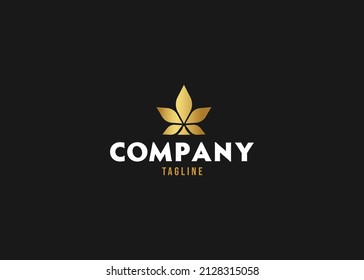 creative Golden cannabis lab logo template, Luxury Nature fresh icon, leaf design vector illustration