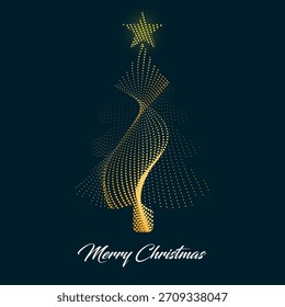 Creative golden Christmas tree logo silhouette. Luxury festive design with abstract metallic lines. Modern holiday vector illustration. EPS 10